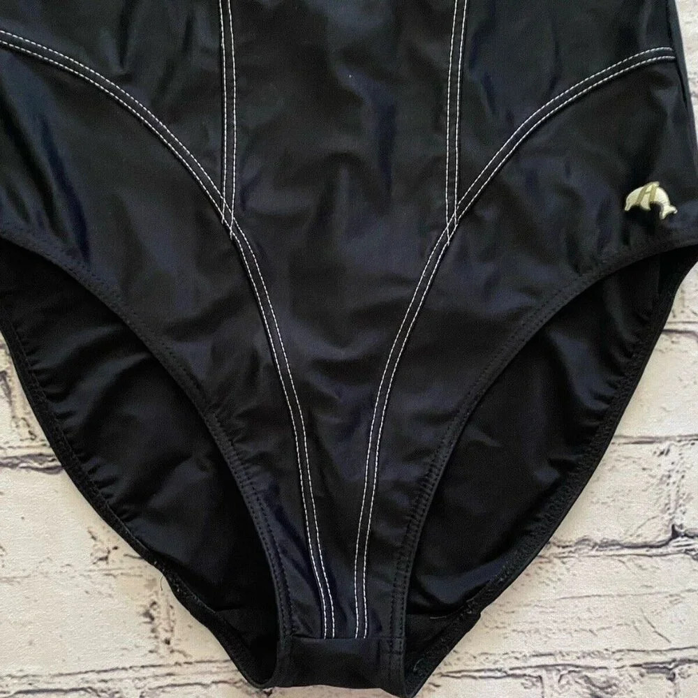 Anita Classix One Piece Swimsuit Size 8 Black White Stitching C Cup Vintage Look